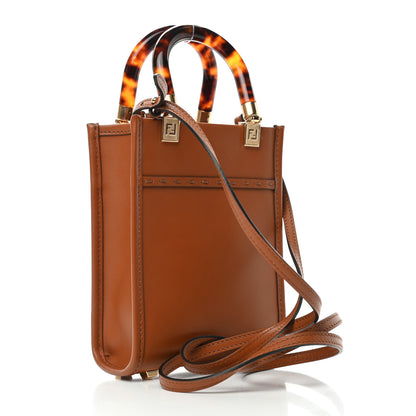 Fendi Vitello King Plexiglass Logo Embossed Mini Fendi Sunshine Shopper Tote Cuoio 2 of 4