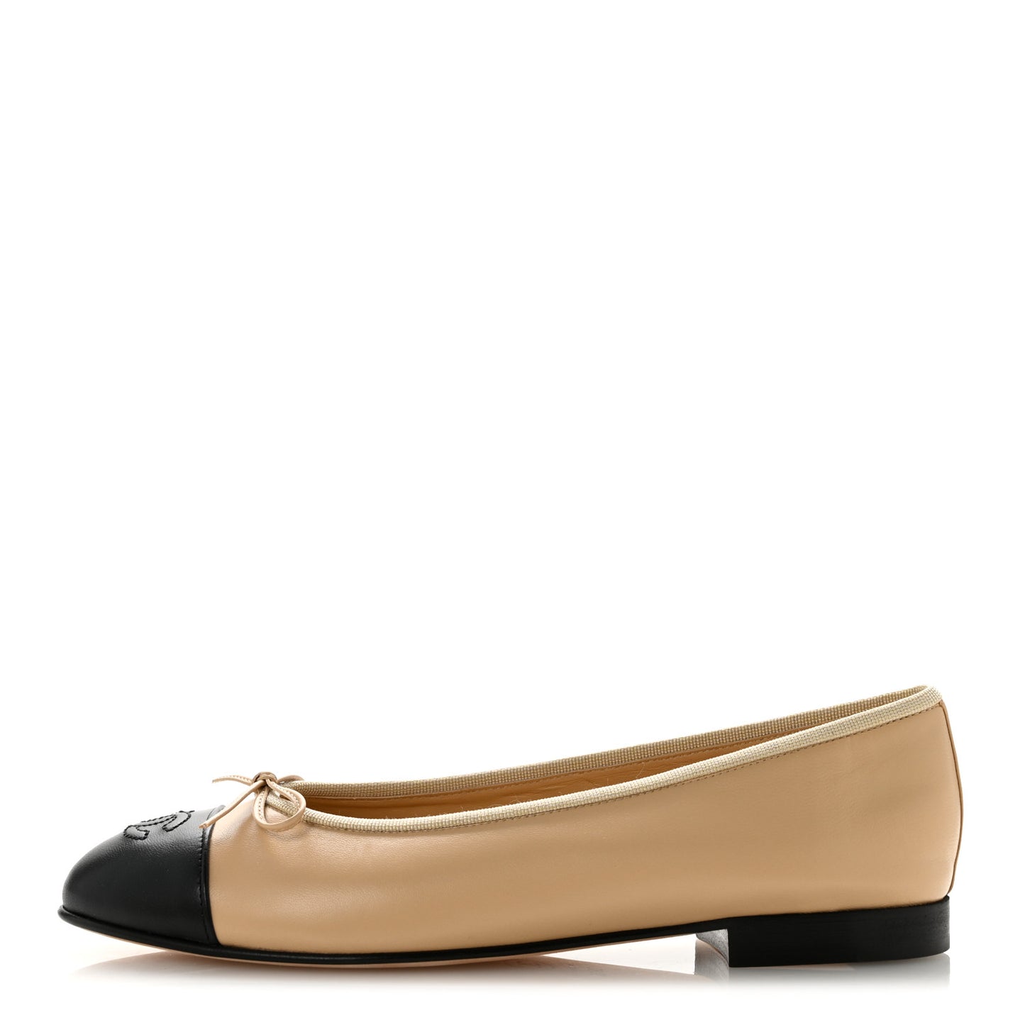 Lambskin Cap Toe CC Ballerina Flats 39.5 Beige Black