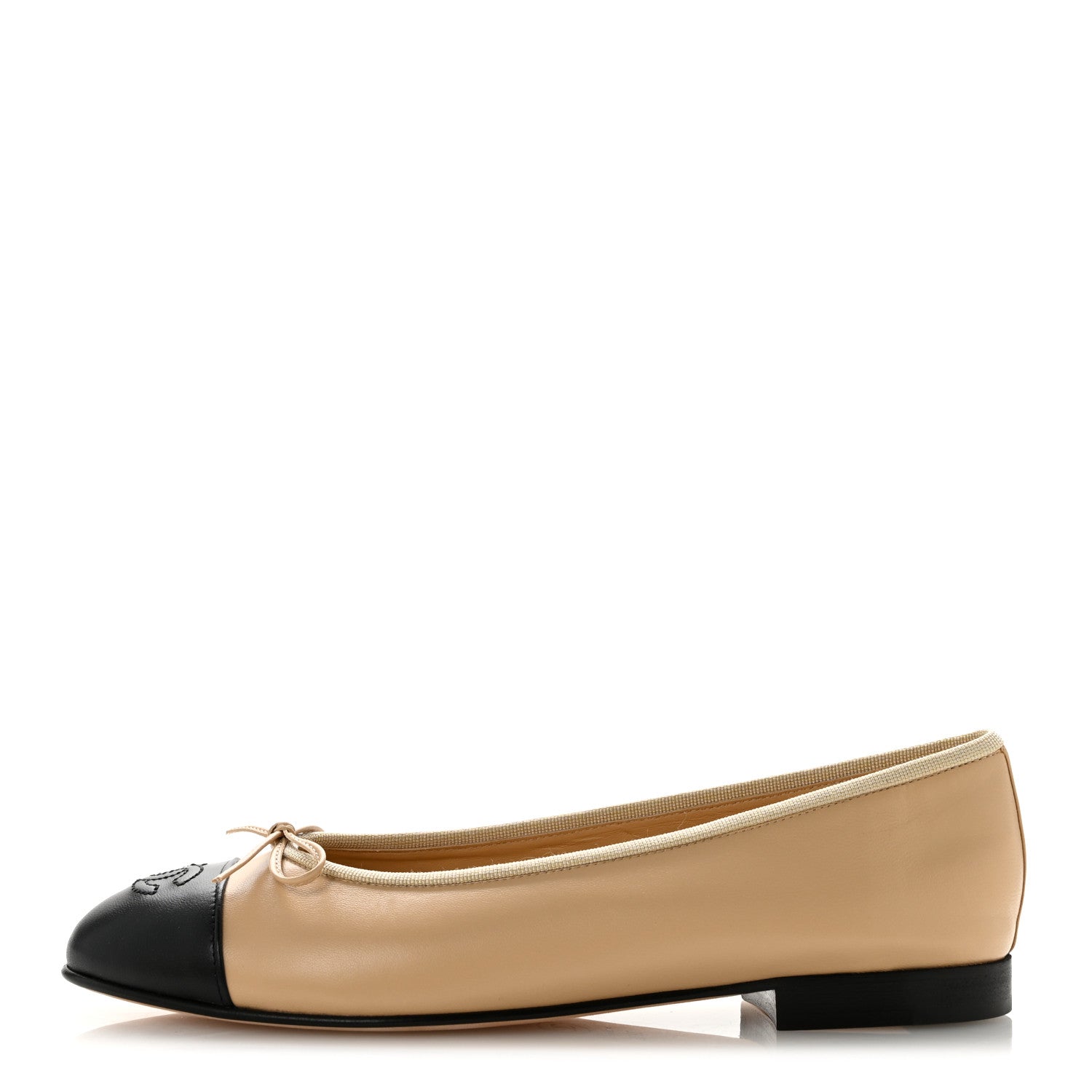Chanel Lambskin Cap Toe CC Ballerina Flats 39.5 Beige Black 1 of 10
