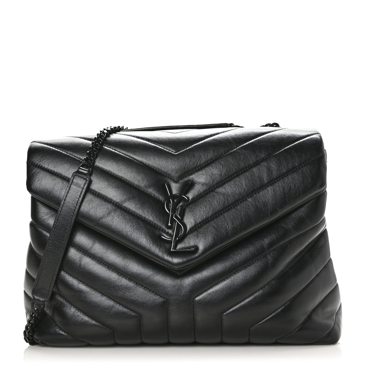 Calfskin Y Quilted Monogram Medium Loulou Chain Satchel Black