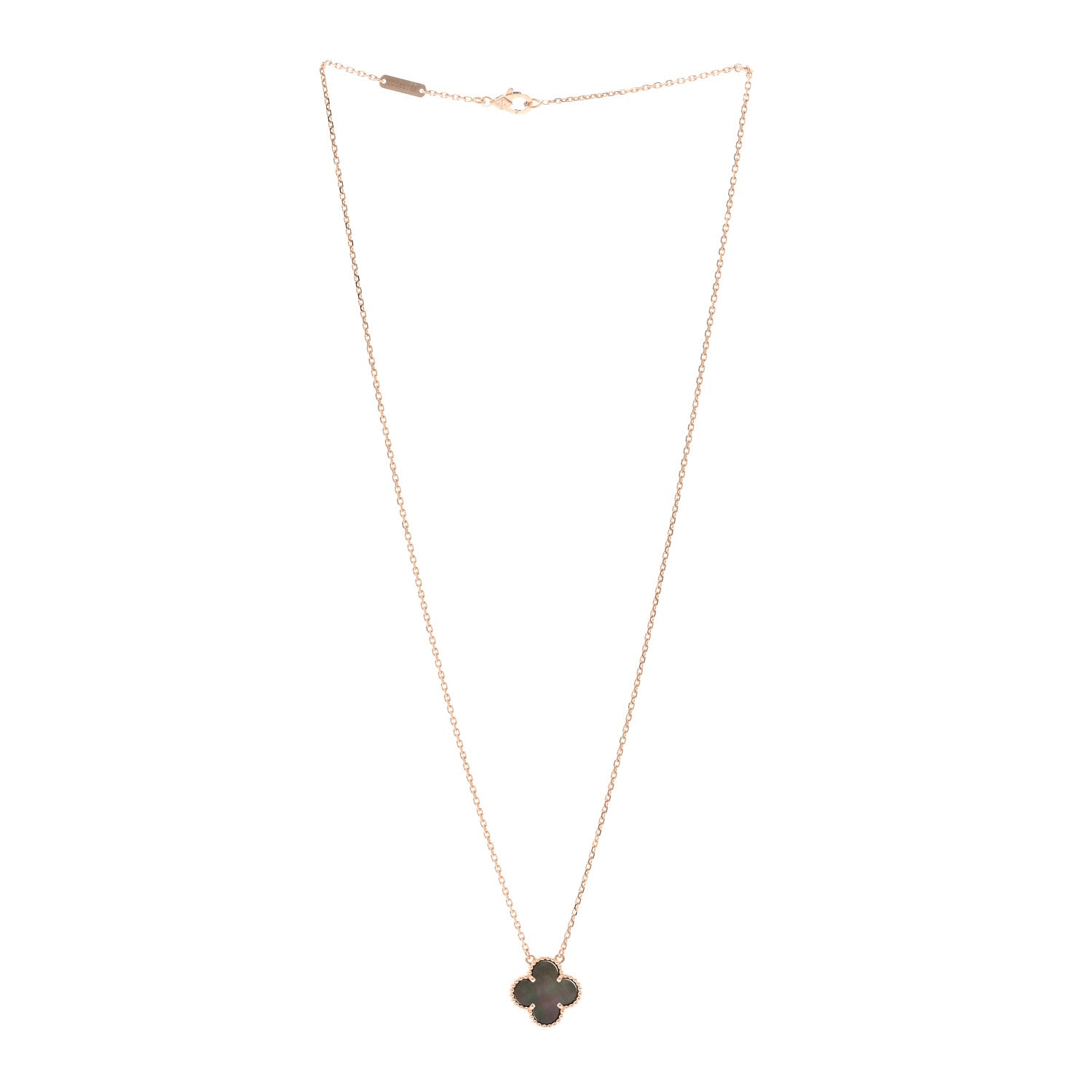 Van Cleef & Arpels 18K Rose Gold Gray Mother of Pearl Vintage Alhambra Pendant Necklace 3 of 6