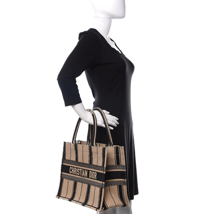 Christian Dior Canvas Embroidered Medium Bayadere Book Tote Black Beige 2 of 10