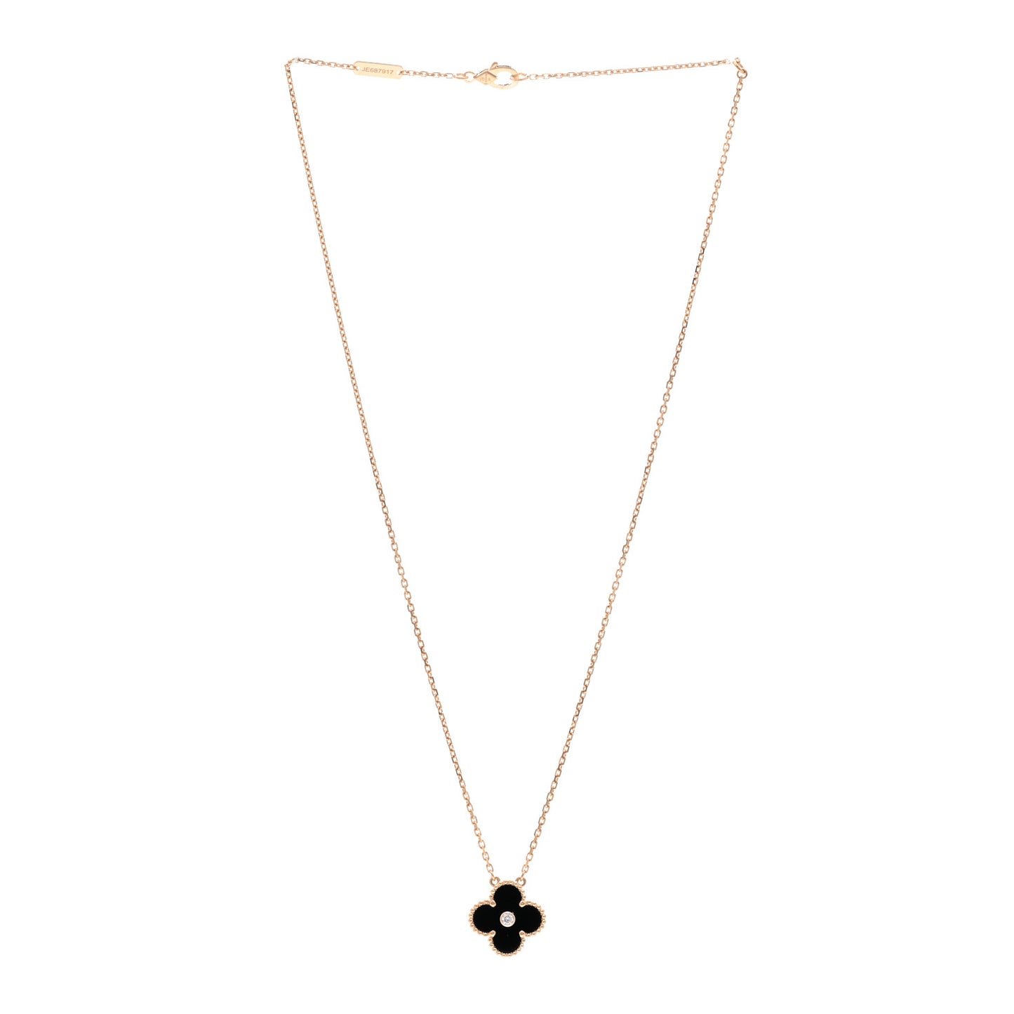 18K Rose Gold Diamond Black Onyx Vintage Alhambra Pendant Necklace