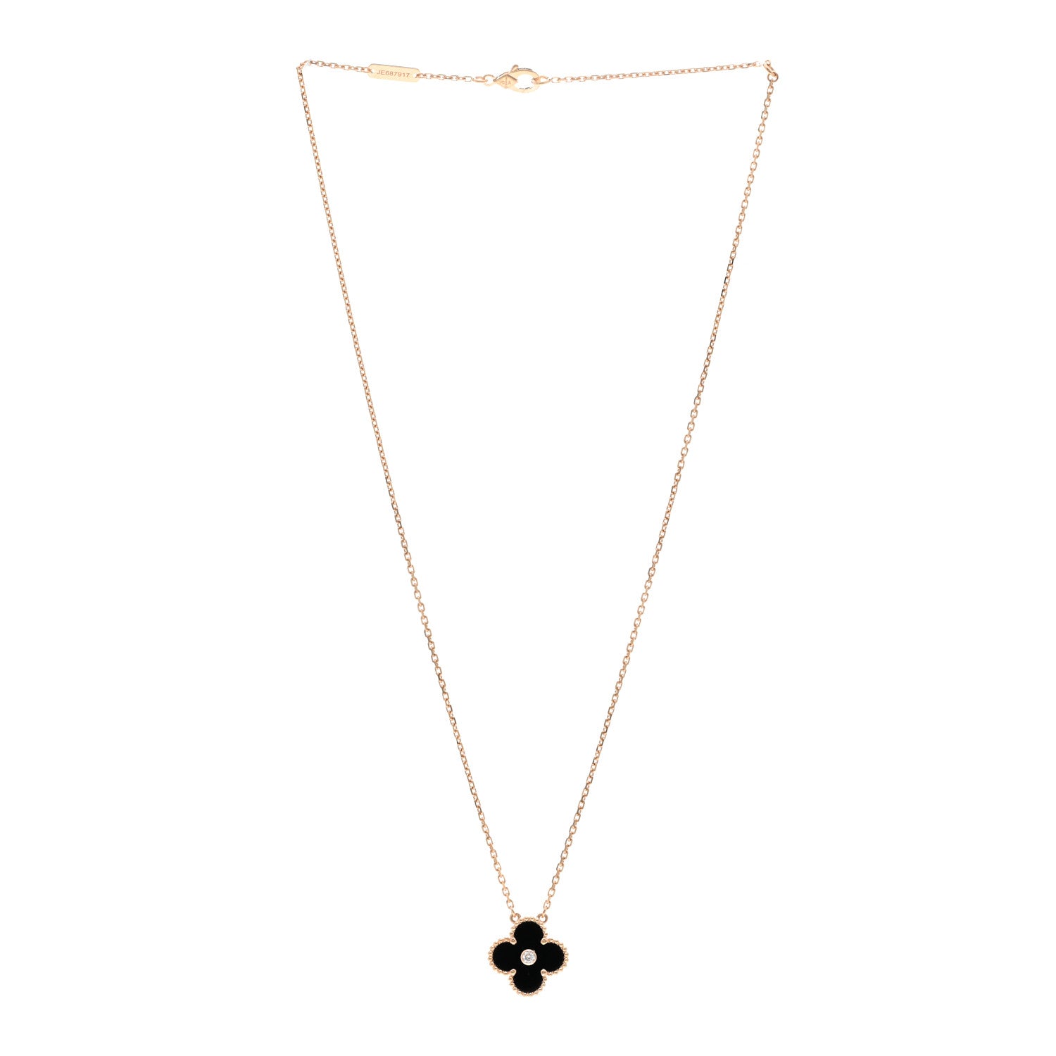 Van Cleef & Arpels 18K Rose Gold Diamond Black Onyx Vintage Alhambra Pendant Necklace 3 of 5