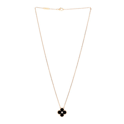 Van Cleef & Arpels 18K Rose Gold Diamond Black Onyx Vintage Alhambra Pendant Necklace 3 of 5