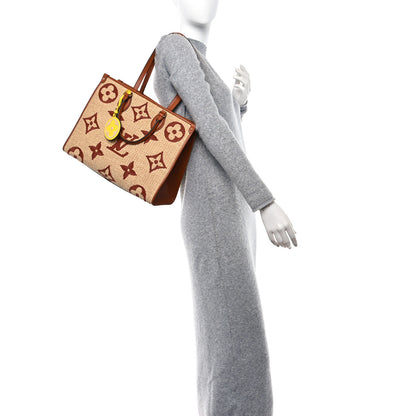 Louis Vuitton Raffia Calfskin Monogram Giant Onthego MM Tan 2 of 9