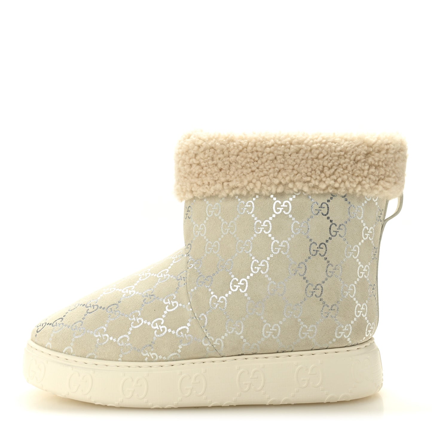 Suede Shearling Monogram Womens Prestige Booties 40 Grey Silver