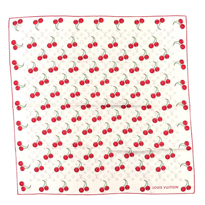 Louis Vuitton LV X TM Silk Monogram Cerises Square Scarf 90 White 1 of 3