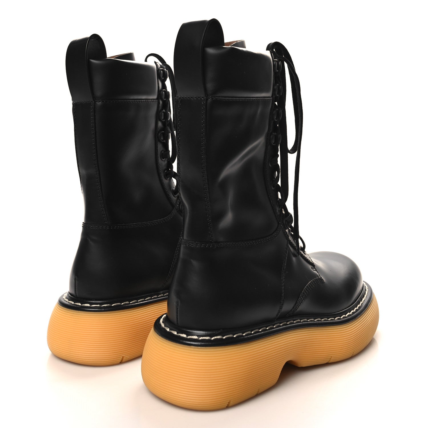 Bottega Veneta Calfskin The Swell Lace Up Boots 38 Black Natural Rubber 39 4 of 8