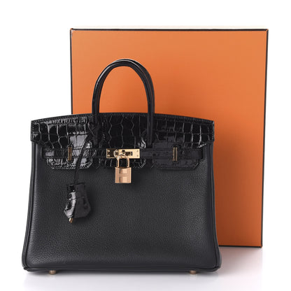 Hermes Taurillon Novillo Shiny Niloticus Crocodile Birkin Touch 25 Black 33 of 37