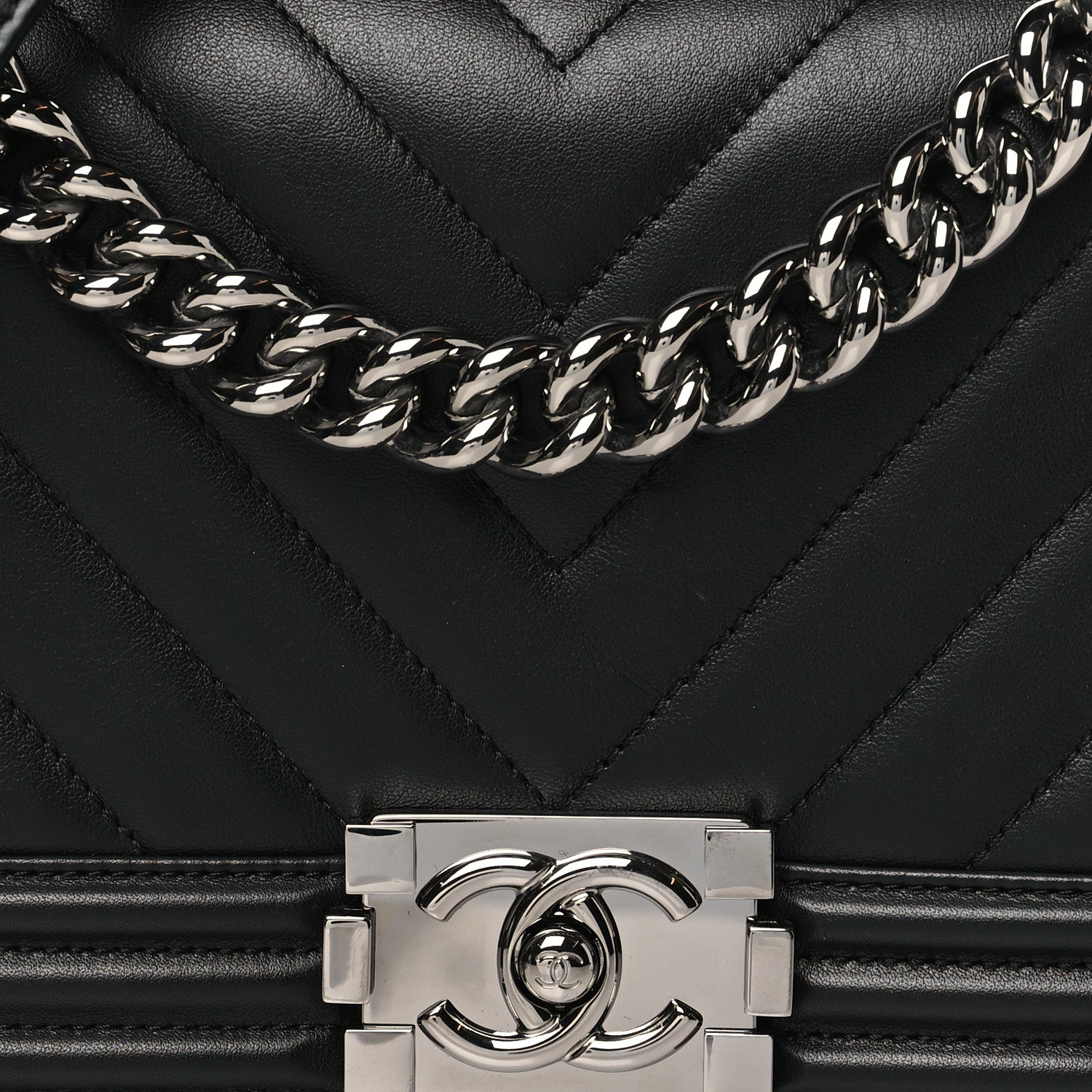 Chanel Calfskin Chevron Quilted Medium Boy Flap Black 8 of 11