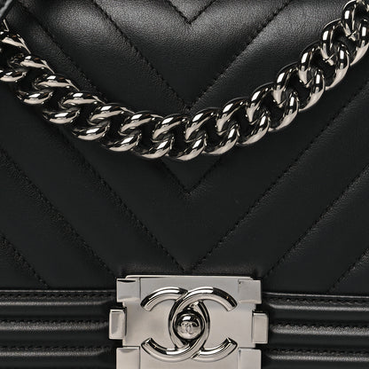 Chanel Calfskin Chevron Quilted Medium Boy Flap Black 8 of 11