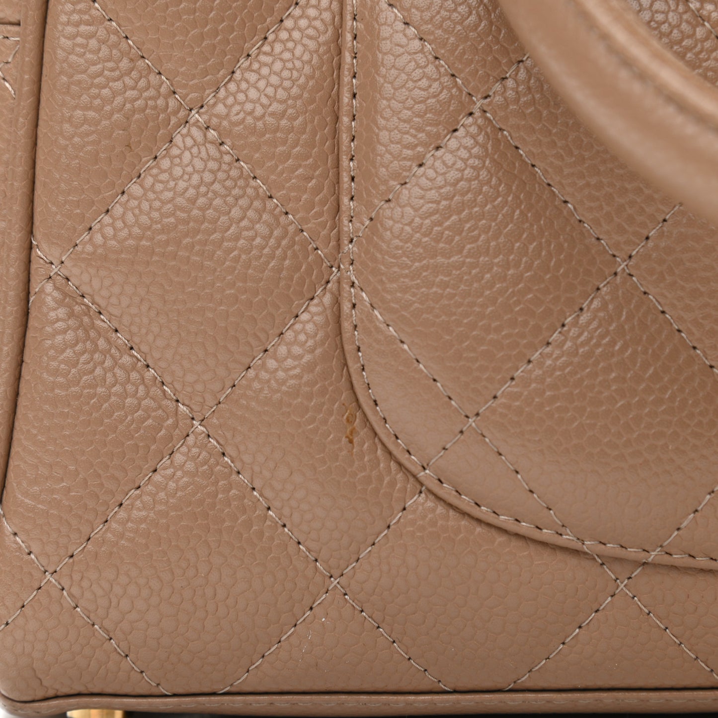 Caviar Quilted Small Bowler Beige