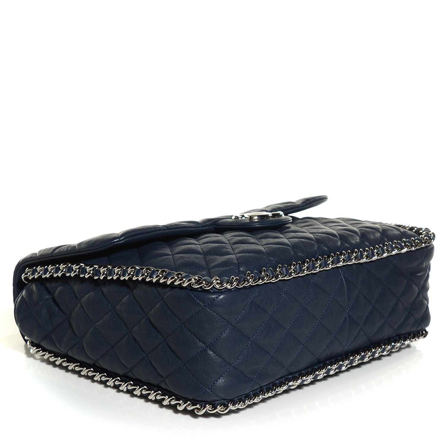 Chanel Washed Lambskin Quilted Chain Around Maxi Flap Dark Navy Blue 4 of 8