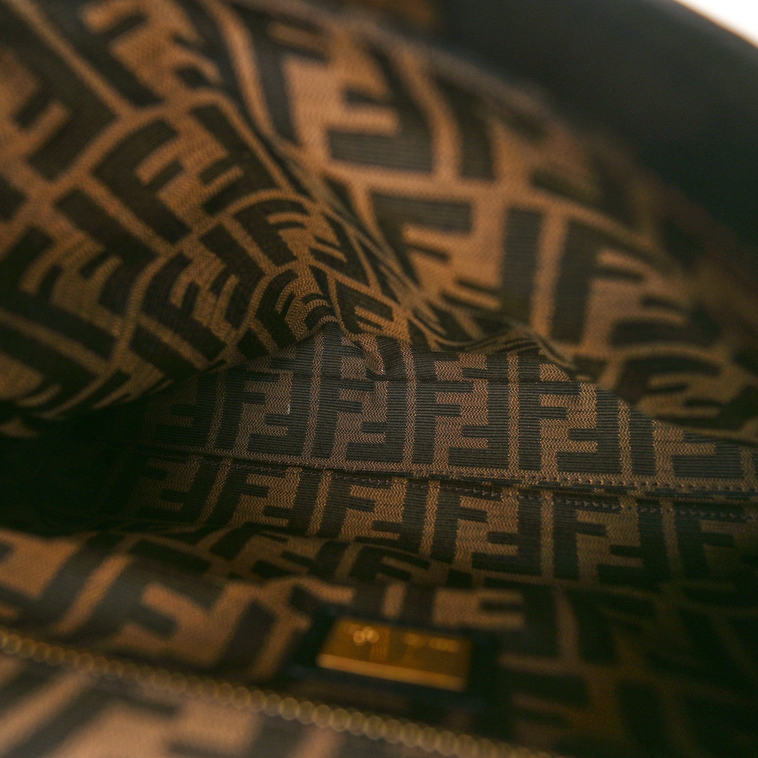 Fendi Goatskin Zucca Medium Peekaboo Iconic Satchel Black Tobacco 5 of 11