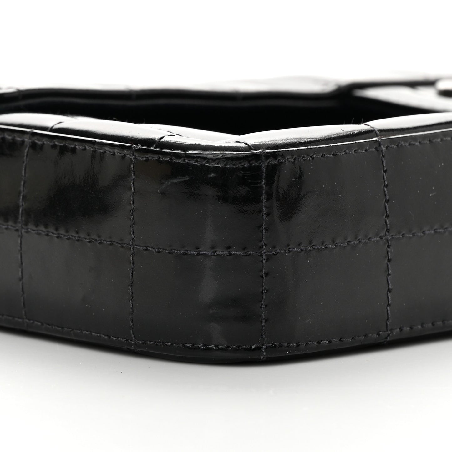 Patent Quilted East West Chocolate Bar Flap Black