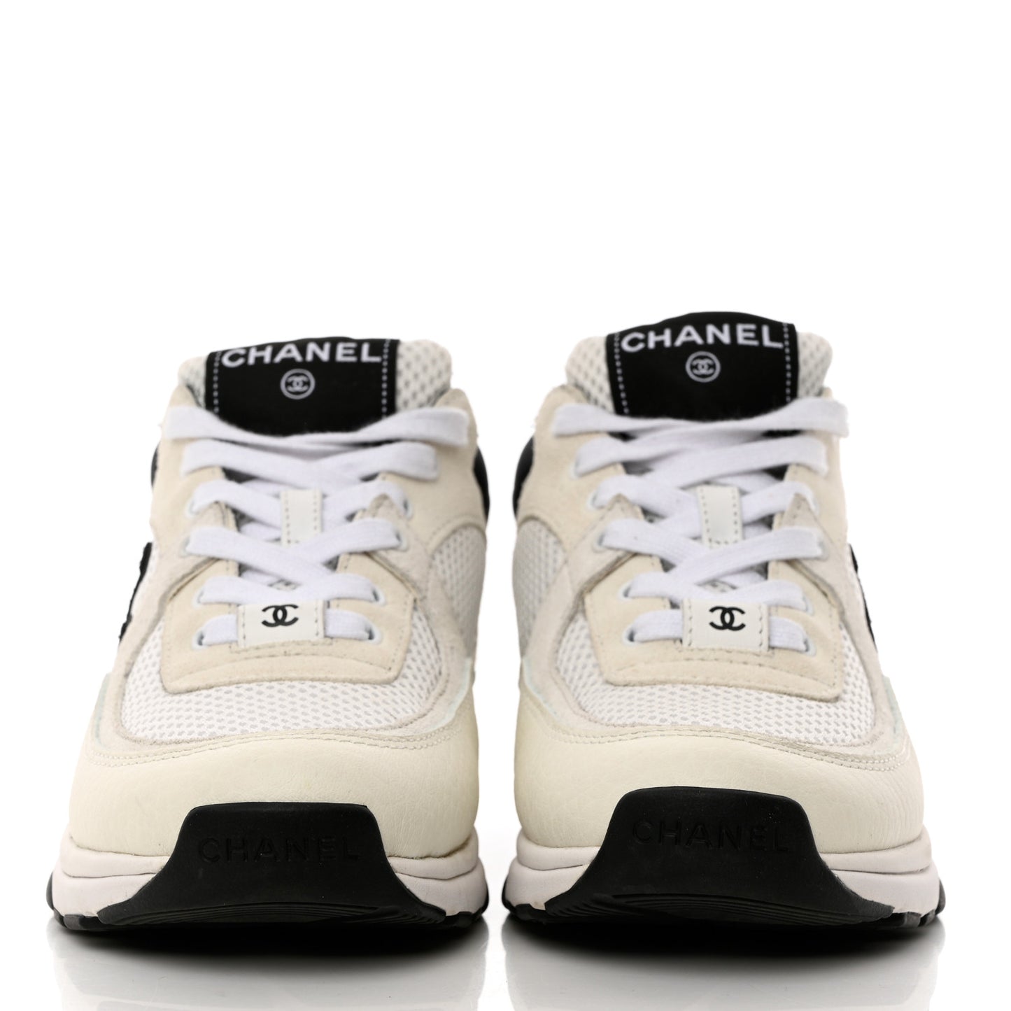 Mesh Suede Calfskin Grained Calfskin Womens CC Sneakers 36 White Black