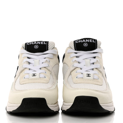 Chanel Mesh Suede Calfskin Grained Calfskin Womens CC Sneakers 36 White Black 2 of 10
