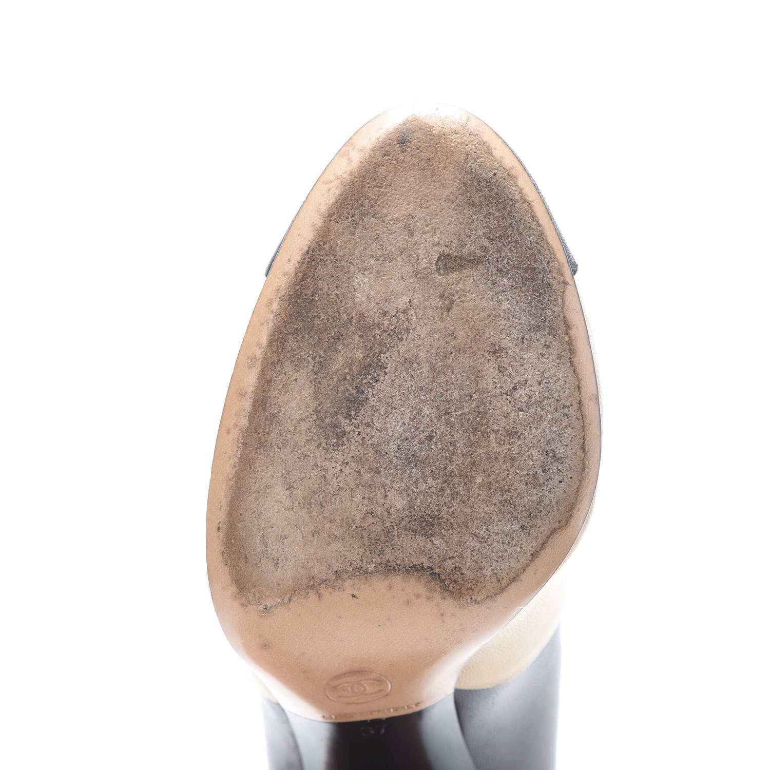 Chanel Lambskin Cap Toe Mary Jane Pumps 37 Beige Black 10 of 14