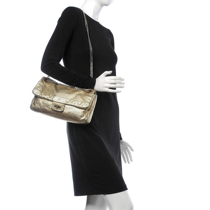 Chanel Metallic Crackled Calfskin Perforated Large Drill Flap Gold 2 of 7