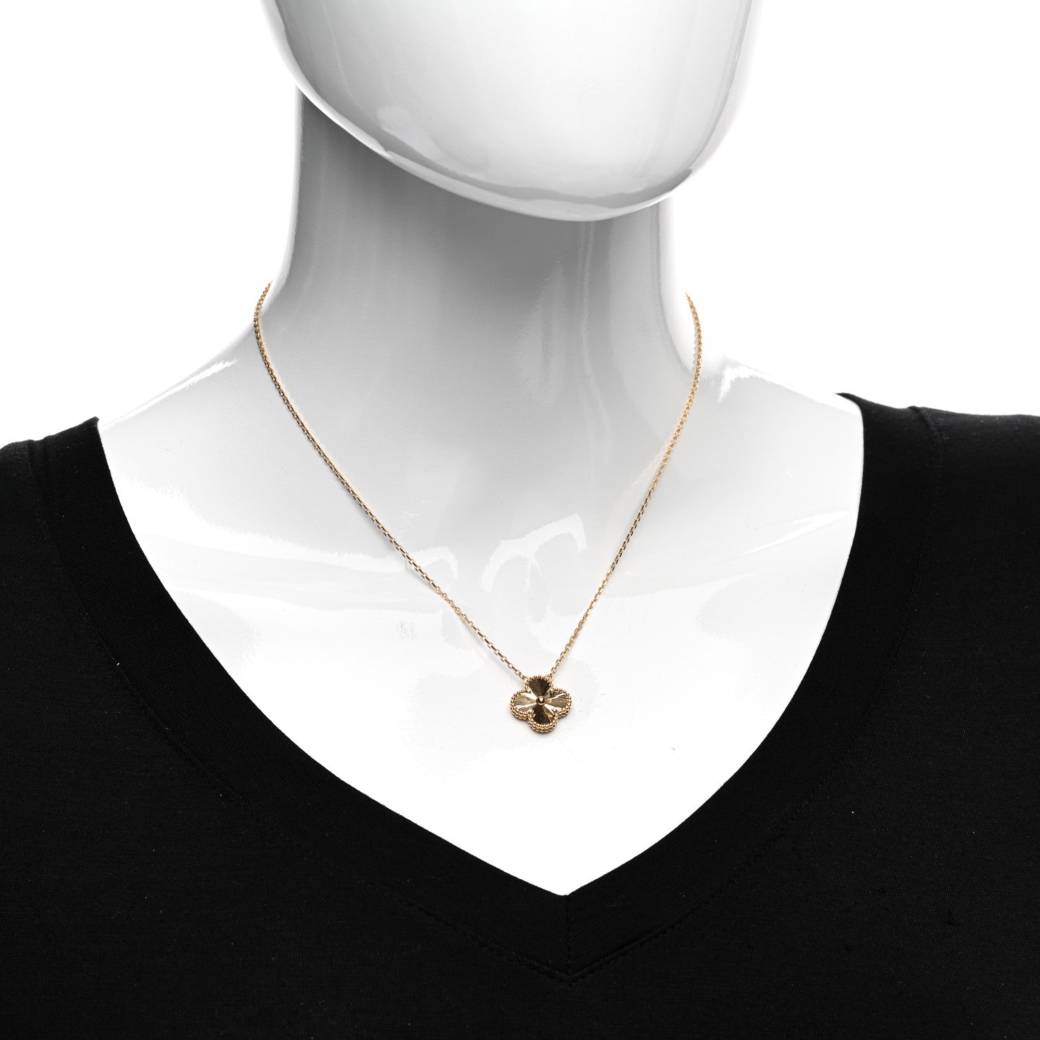 Van Cleef & Arpels 18K Yellow Gold Guilloche Vintage Alhambra Pendant Necklace 2 of 6