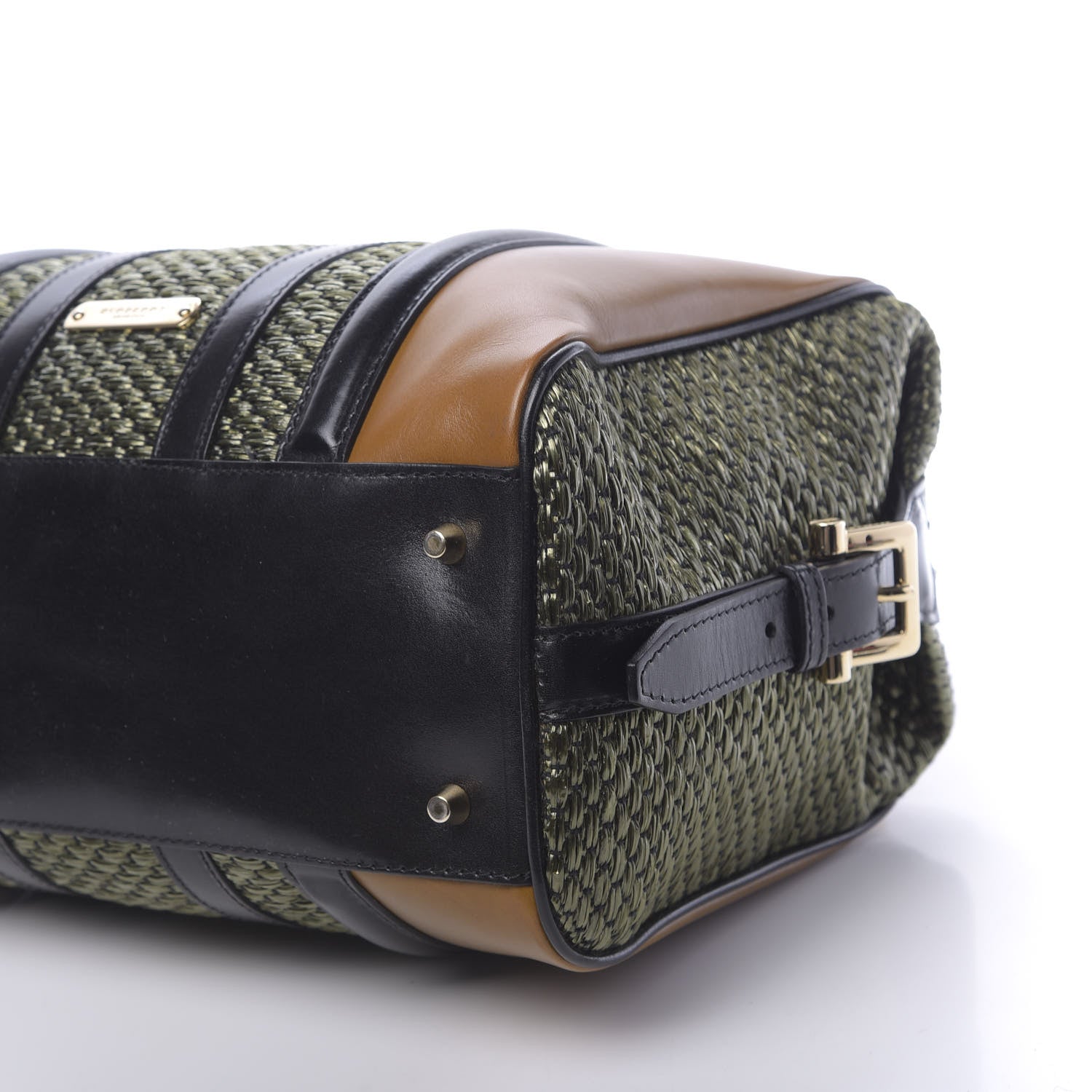 Burberry Calfskin Raffia Prorsum Bowling Bag Green Brown 16 of 16