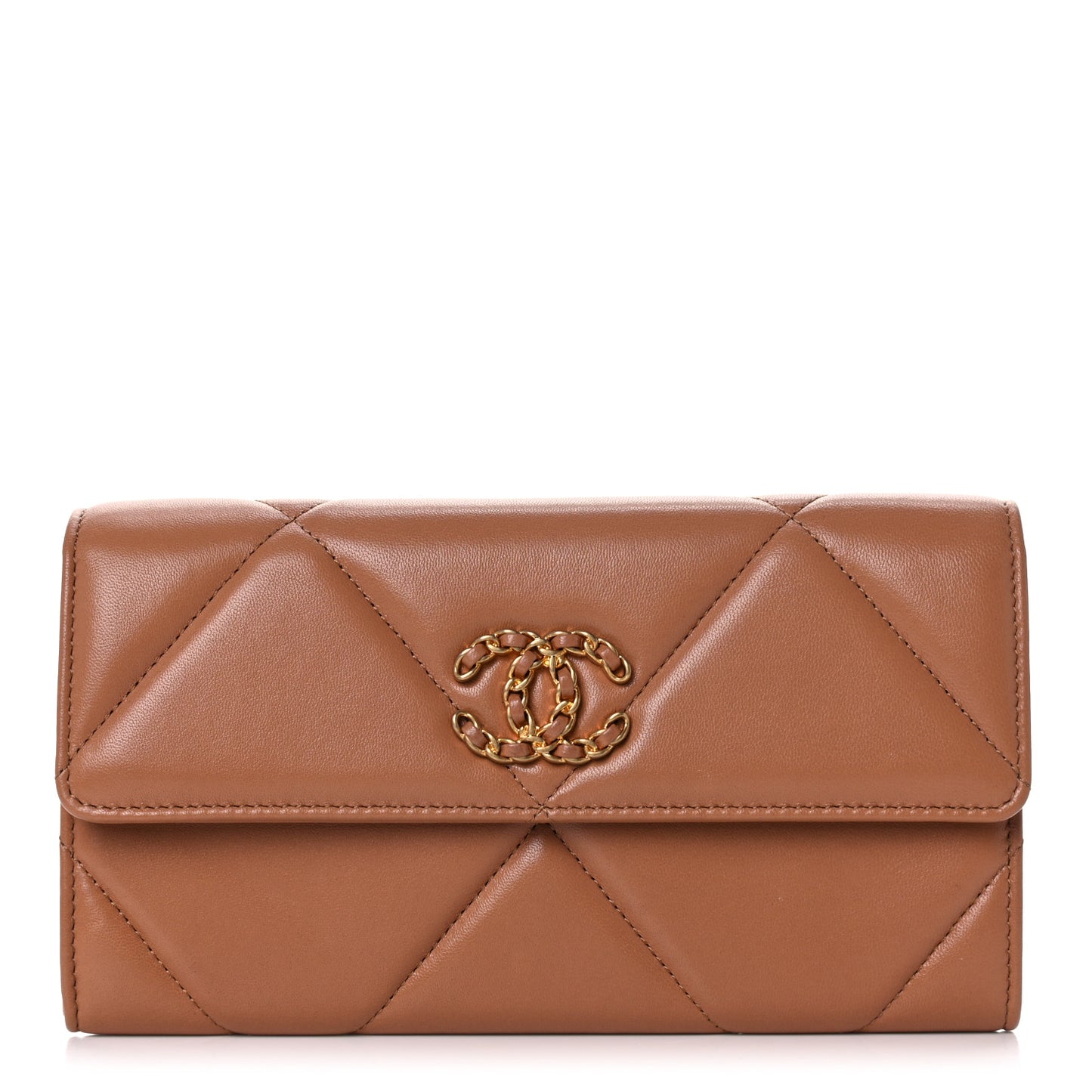 Lambskin Quilted Chanel 19 Flap Wallet Brown
