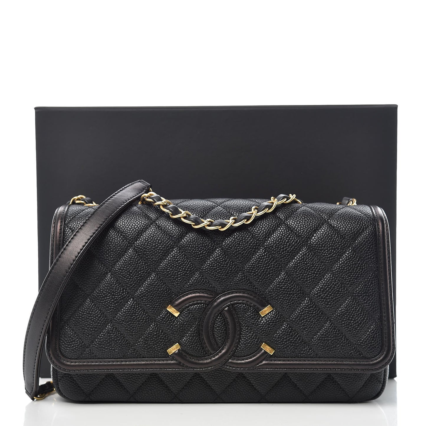 Caviar Quilted Medium CC Filigree Flap Black