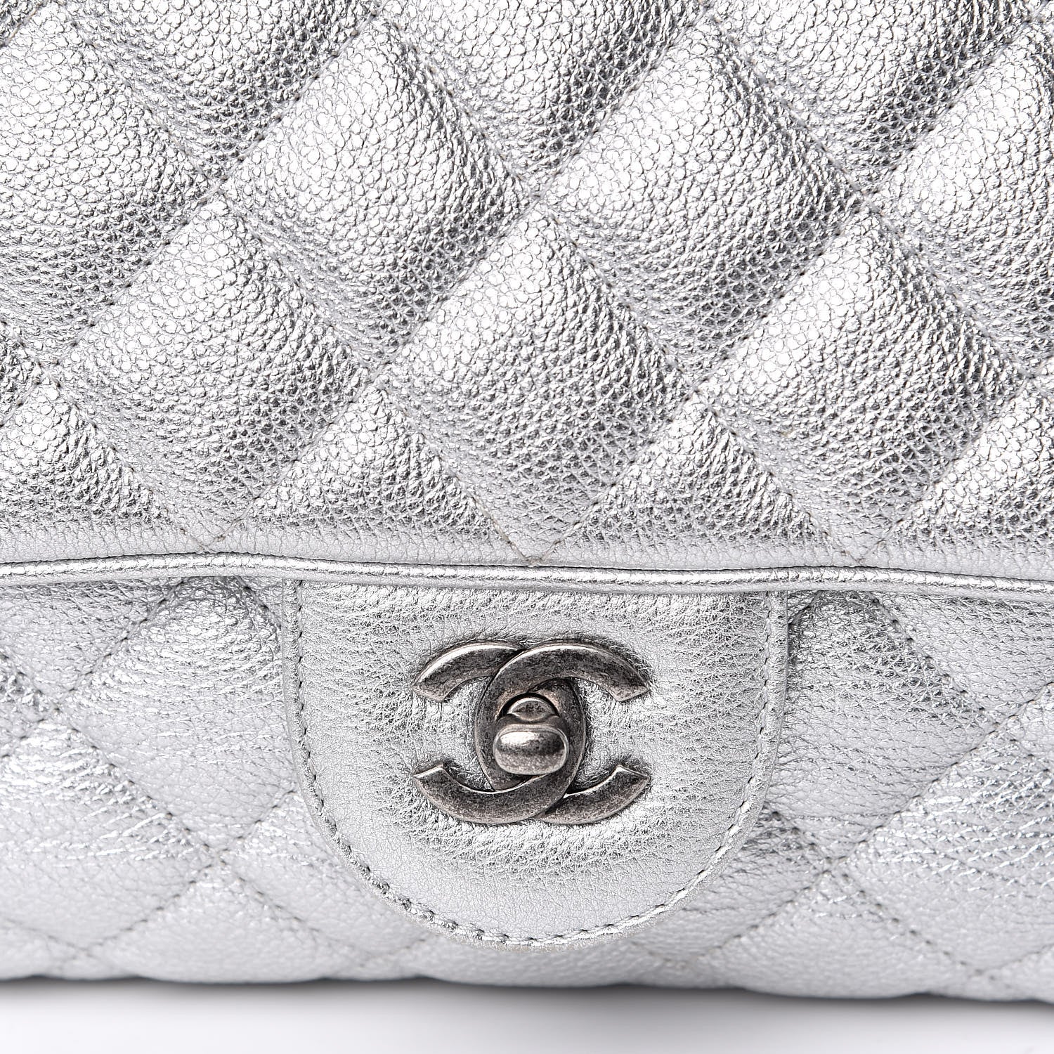 Chanel Metallic Calfskin Quilted Medium Casual Rock Flap Silver 10 of 11