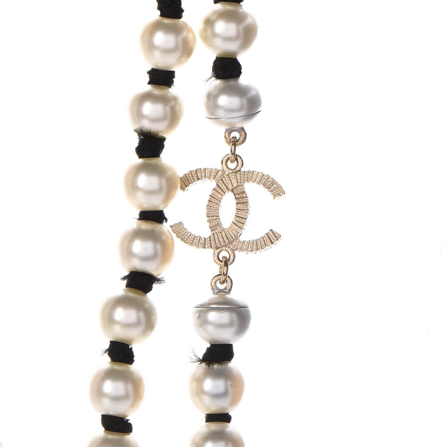 Chanel Pearl CC Long Necklace Gold Pearly White Black 4 of 8