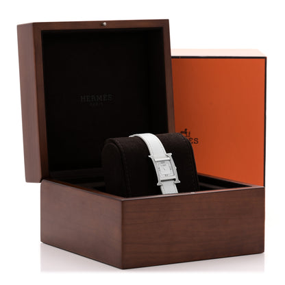 Hermes Stainless Steel Epsom Diamond Lacquer 21mm Heure H Hour Double Jeu Quartz Watch Blanc 5 of 5