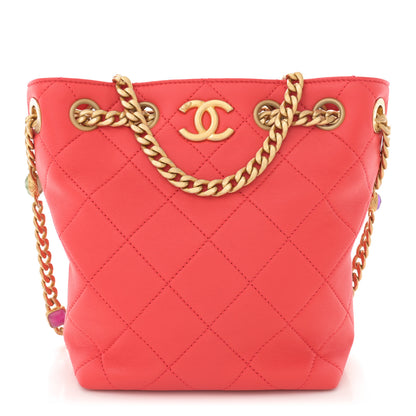 Chanel Lambskin Resin Quilted Small Pearl Samba Bucket Bag Red 1 of 11