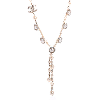 Chanel Pearl Crystal CC Short Logo Necklace Gold 1 of 5