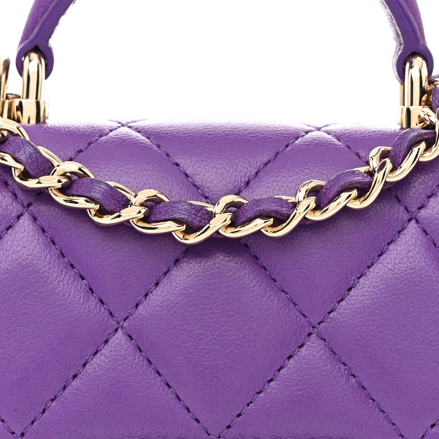 Chanel Lambskin Quilted Top Handle Flap Clutch With Chain Purple 8 of 11