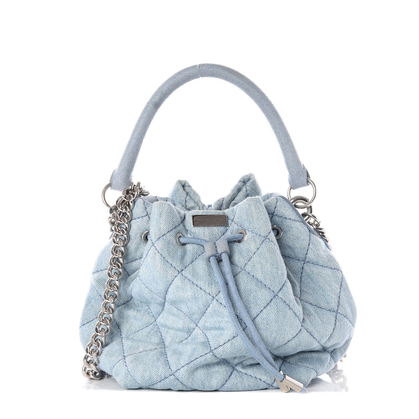Eco Denim Quilted Small Bucket Bag Blue