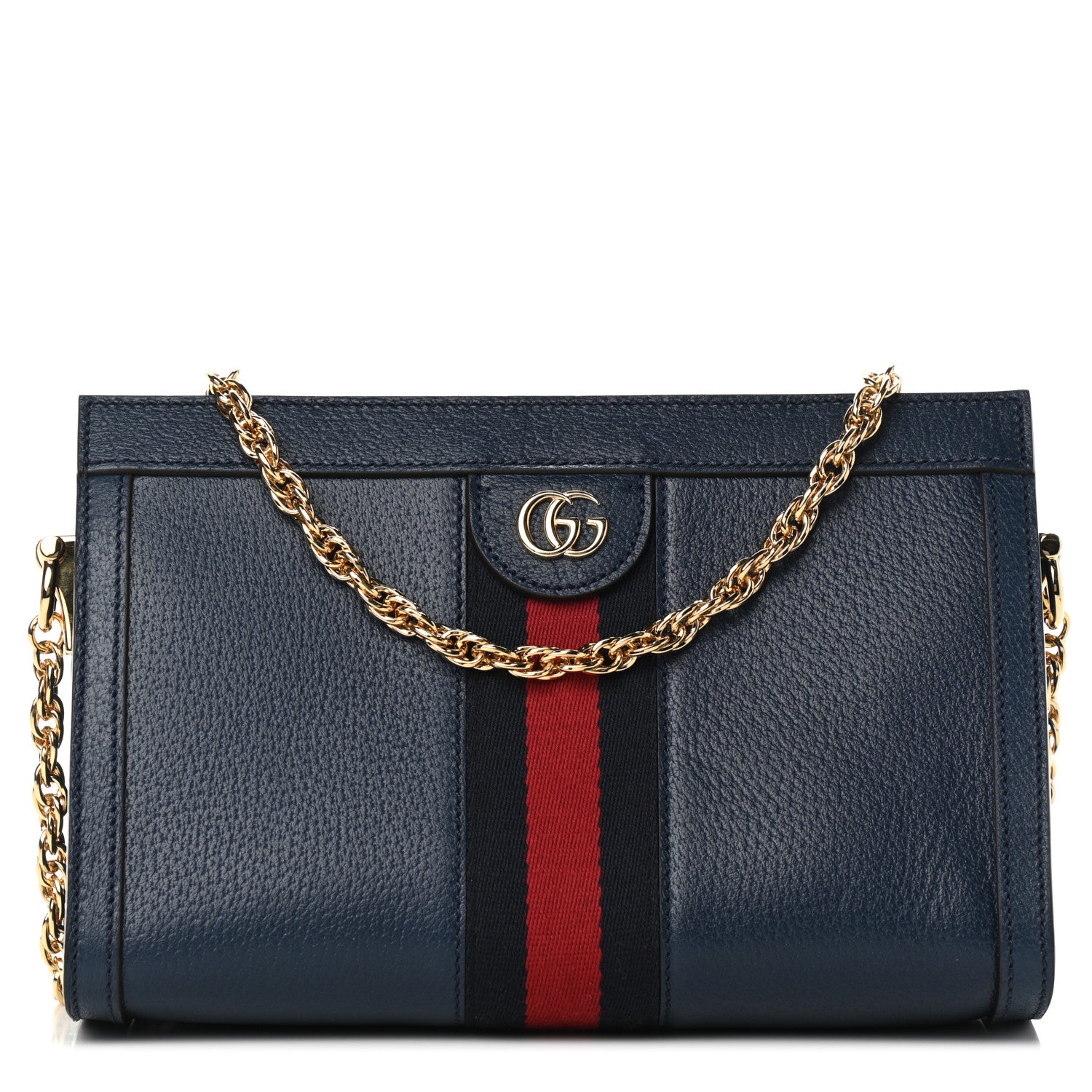 Gucci Textured Calfskin Web Small Ophidia Chain Shoulder Bag Blue Agata 1 of 5