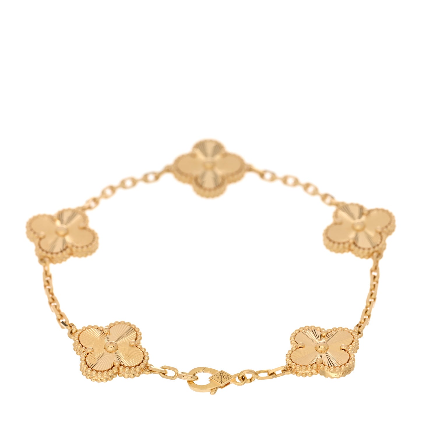 18K Yellow Gold 5 Motifs Guilloche Vintage Alhambra Bracelet