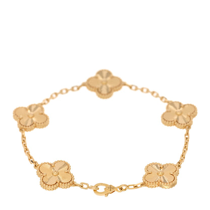 Van Cleef & Arpels 18K Yellow Gold 5 Motifs Guilloche Vintage Alhambra Bracelet 2 of 4
