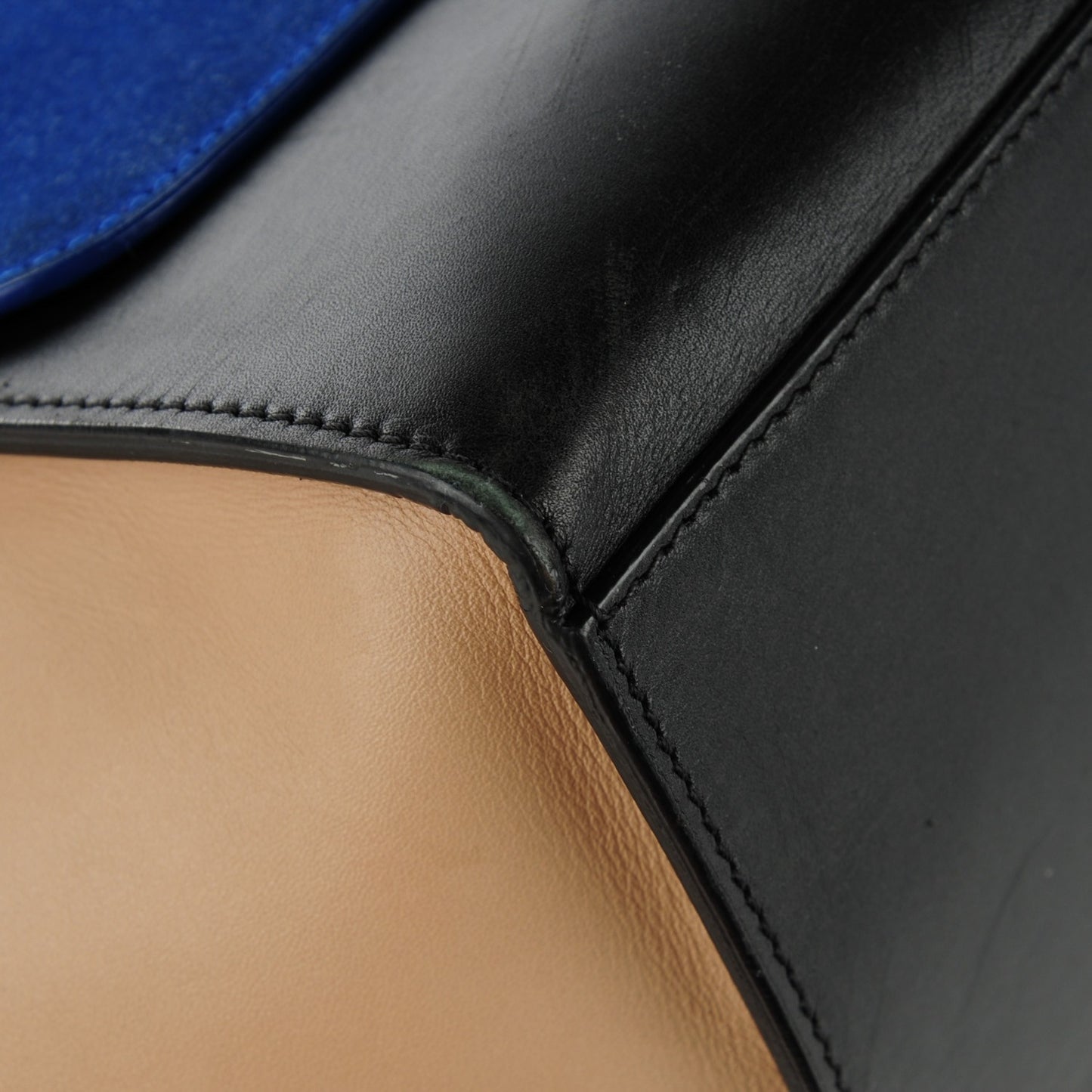Smooth Calfskin Suede Medium Tri-Color Trapeze Royal Blue