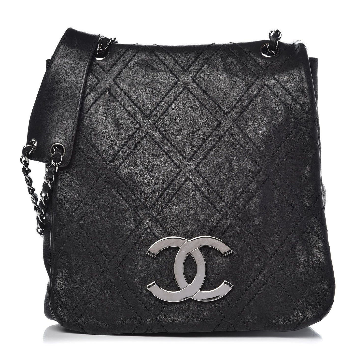 Calfskin Diamond Stitch Large Messenger Black