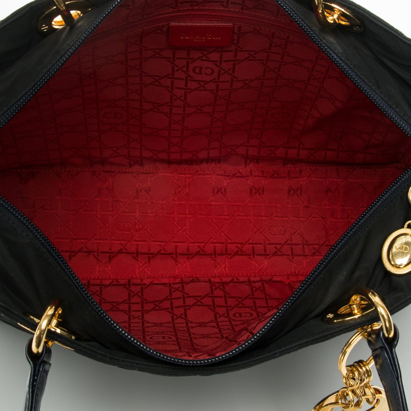 Nylon Cannage Large Lady Dior Tote Black Navy