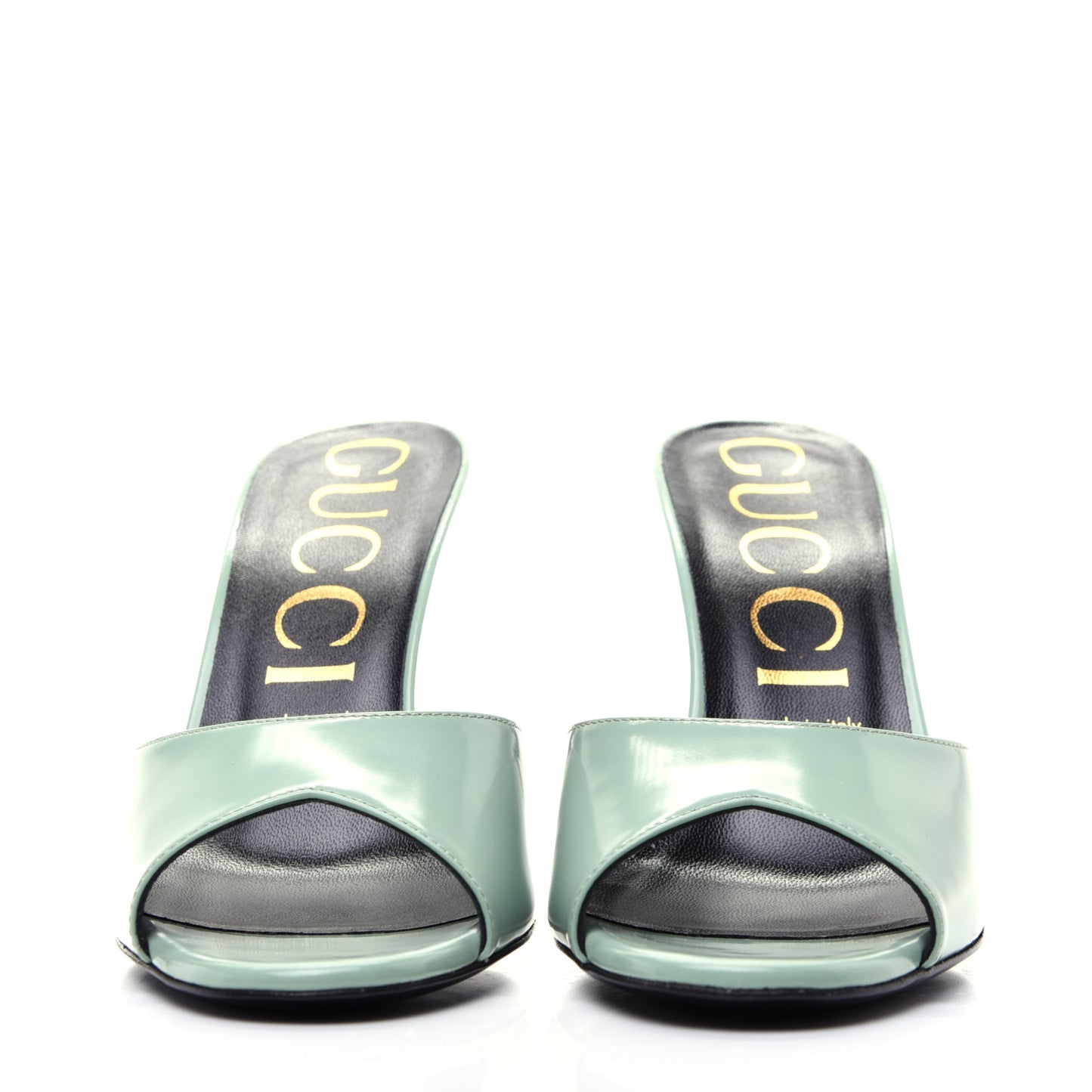 Polished Calfskin Scarlet Mid Heel Slide Sandals 39 Aqua Green