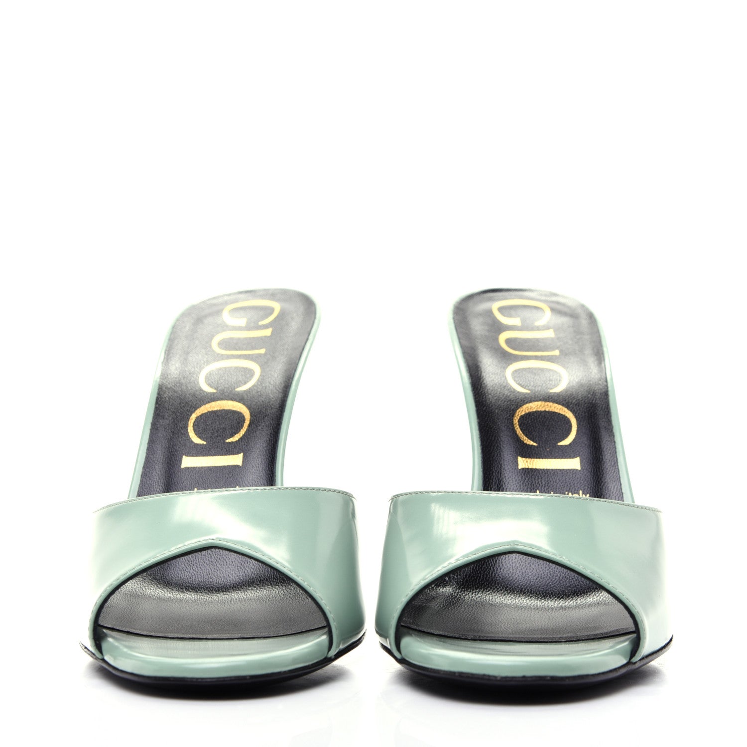 Gucci Polished Calfskin Scarlet Mid Heel Slide Sandals 39 Aqua Green 2 of 13