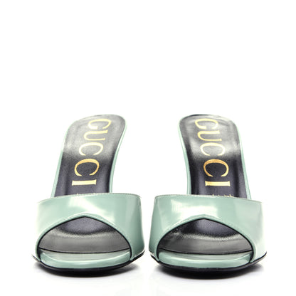Gucci Polished Calfskin Scarlet Mid Heel Slide Sandals 39 Aqua Green 2 of 13