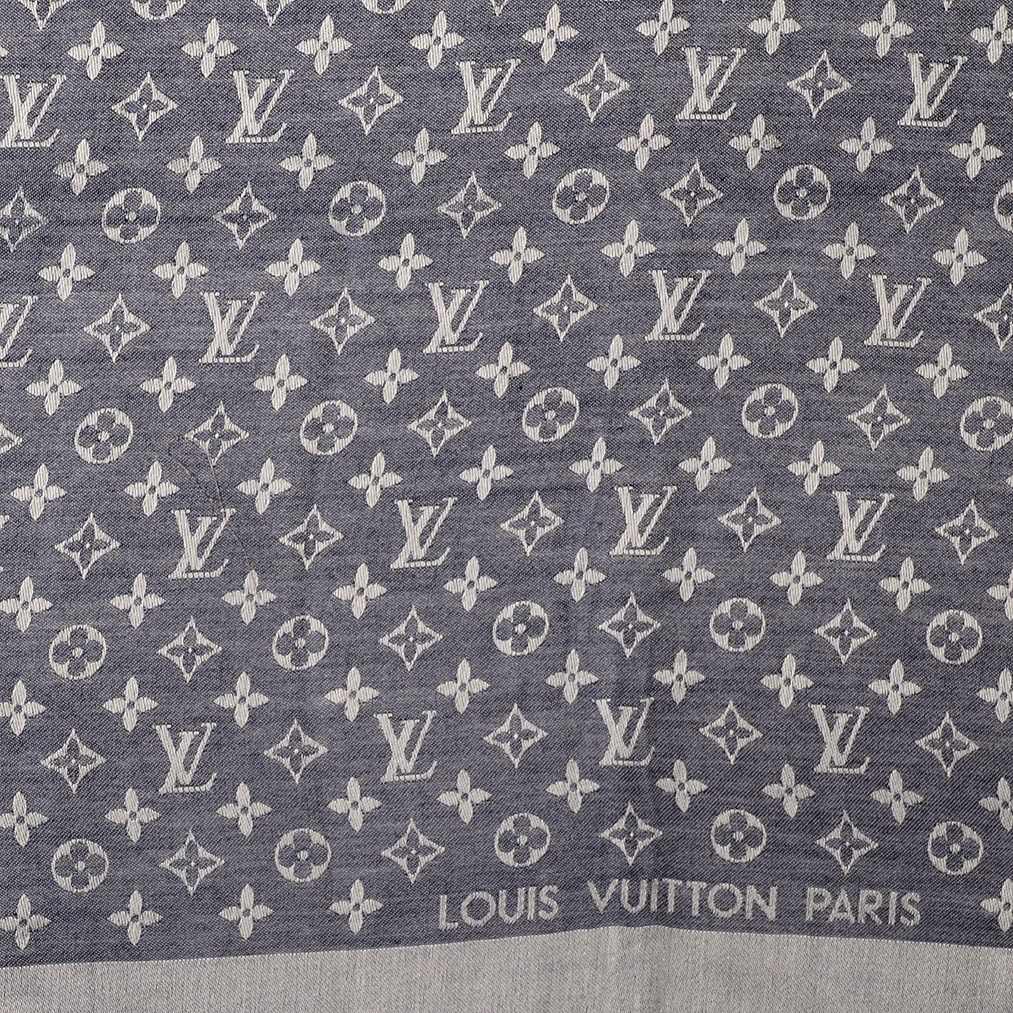 Wool Silk Monogram Denim Shawl Blue
