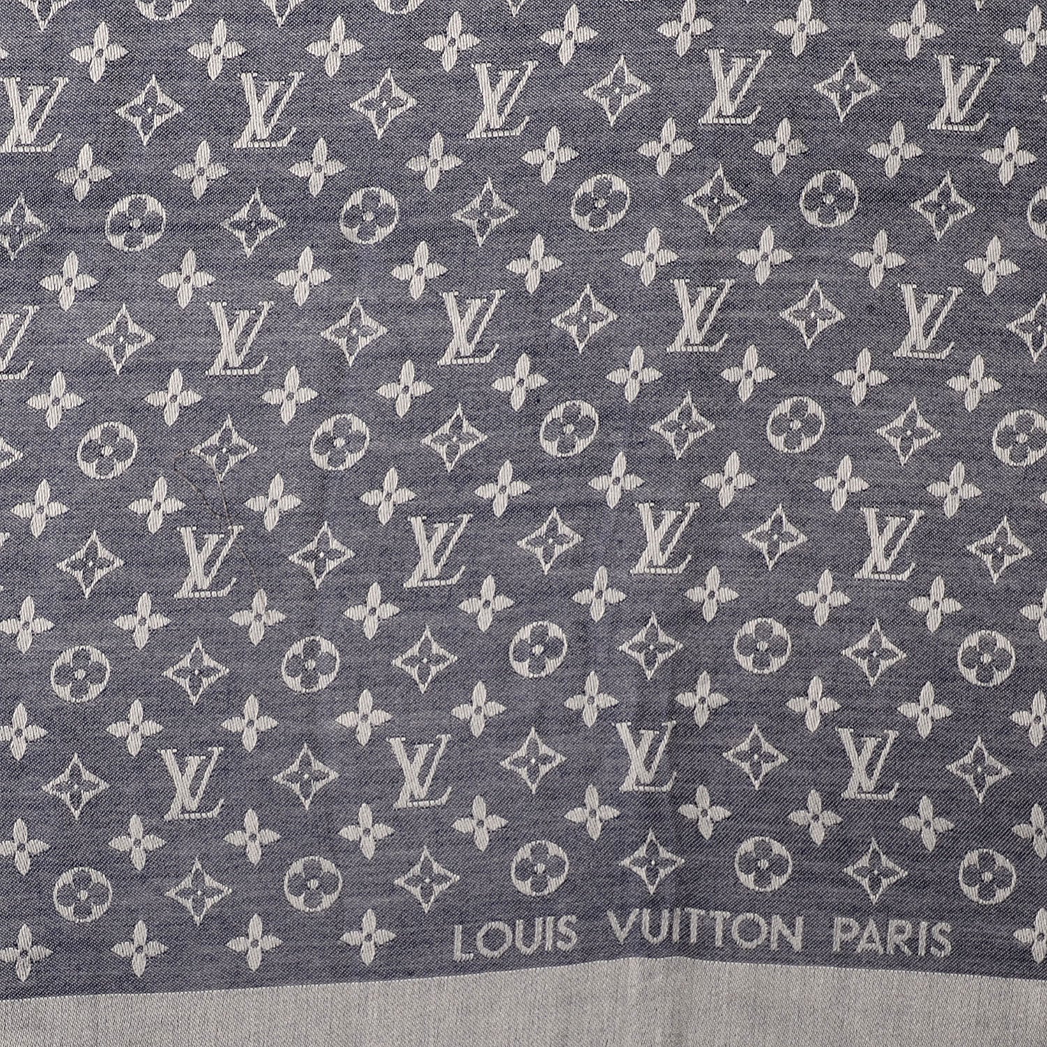 Louis Vuitton Wool Silk Monogram Denim Shawl Blue 1 of 5