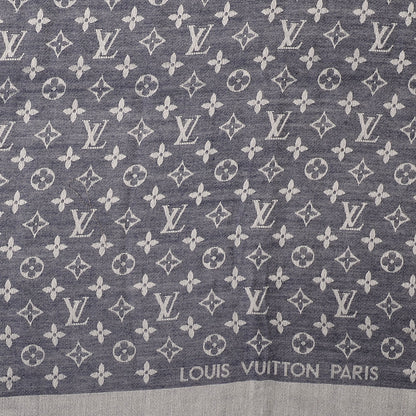 Louis Vuitton Wool Silk Monogram Denim Shawl Blue 1 of 5
