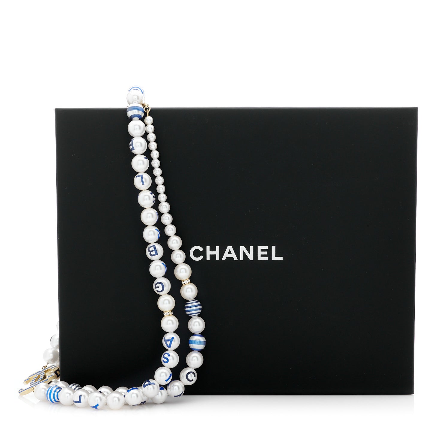 Resin Pearl Striped CC Necklace Blue Gold