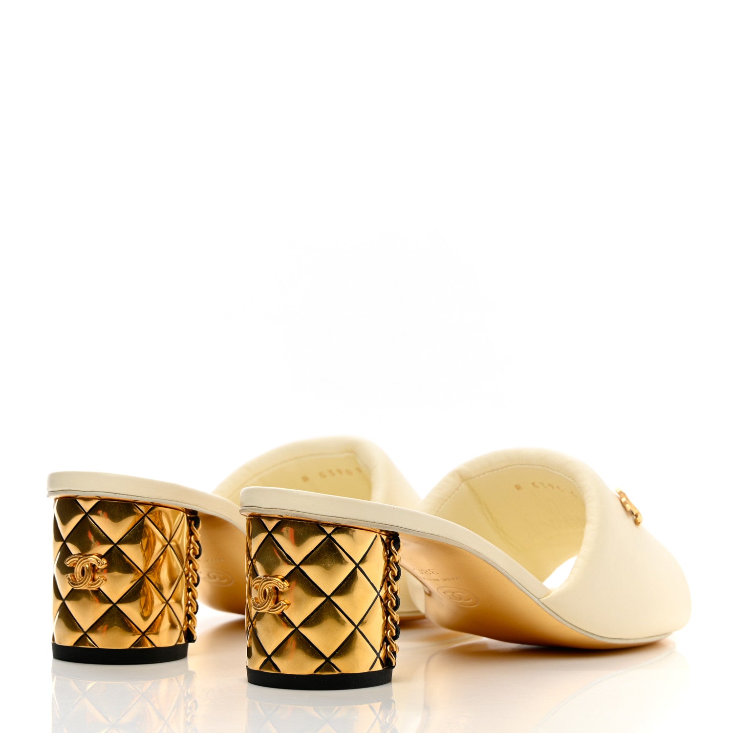 Chanel Lambskin Chain CC Mules 38 White Gold 4 of 13