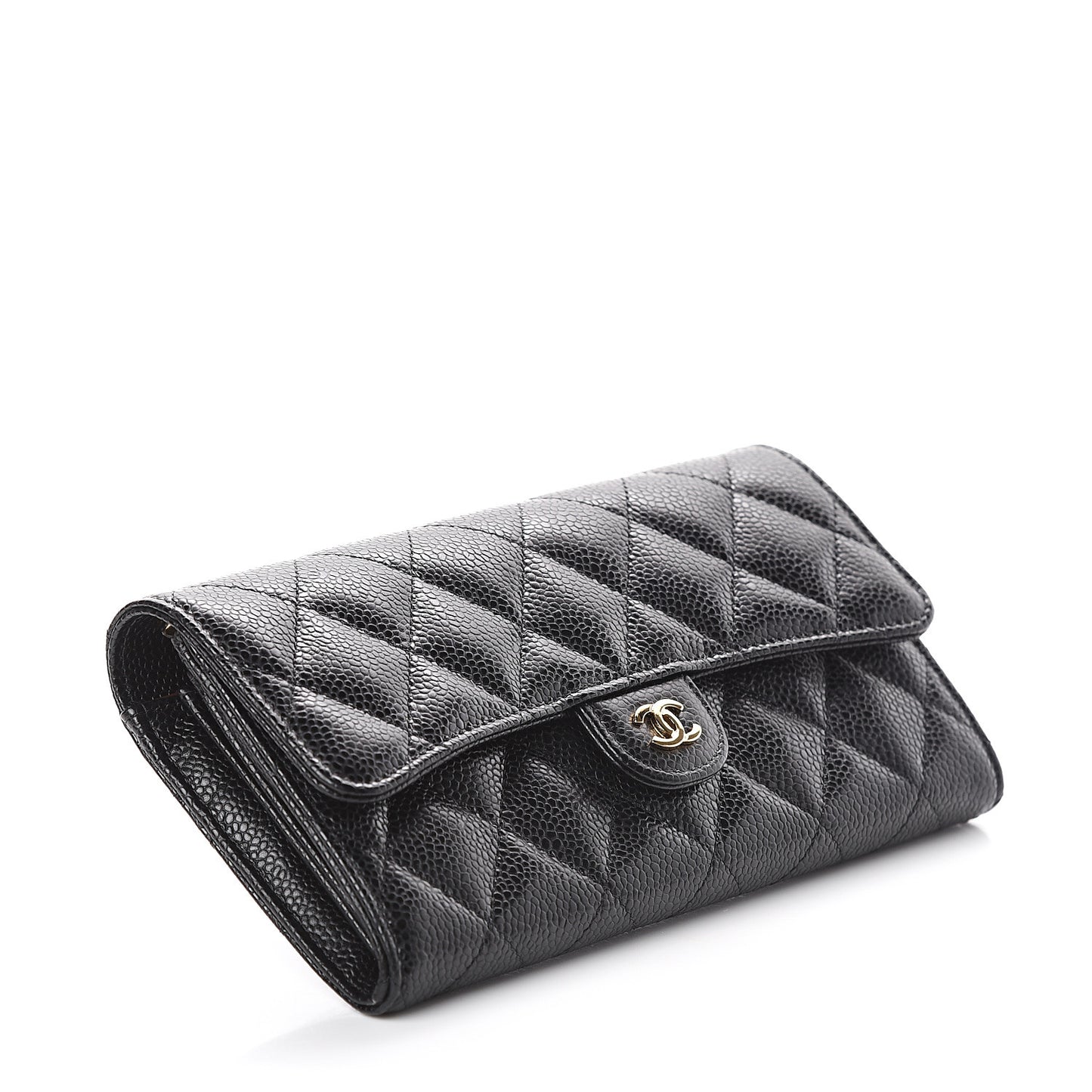 Caviar Quilted Large Gusset Flap Wallet Black